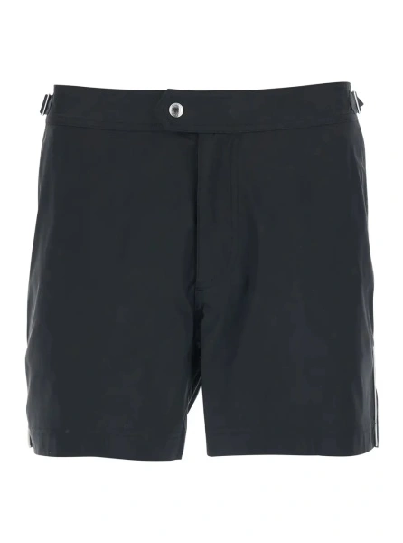 Sorturi Black Swim Shorts with Side Buckled Strap Details in Tech Fabric Man
