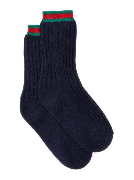 Sosete Blue Knit Socks with Web Detail on the Ankle in Cotton Baby