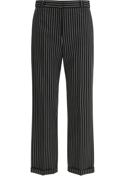 STRIPED WOOL COTTON BARATHEA CHINO PANTS