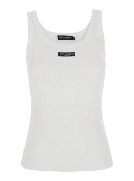 Top Dolce & Gabbana alb din bumbac