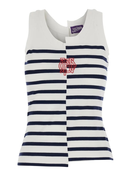 Topuri Asymmetrical Top in Stretch Cotton with Logo Detail