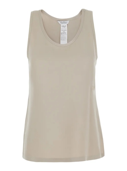 Topuri 'Pavido' Beige Sleeveless Top with Round Neck and Tone-on-Tone Logo Embroidery on the Front in Silk for Women