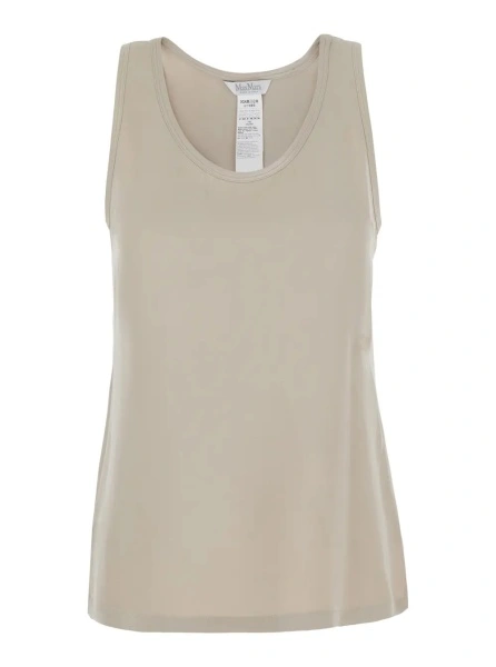 Topuri 'Pavido' Beige Sleeveless Top with Round Neck and Tone-on-Tone Logo Embroidery on the Front in Silk for Women