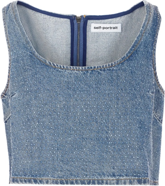 Topuri Rhinestone denim crop Top