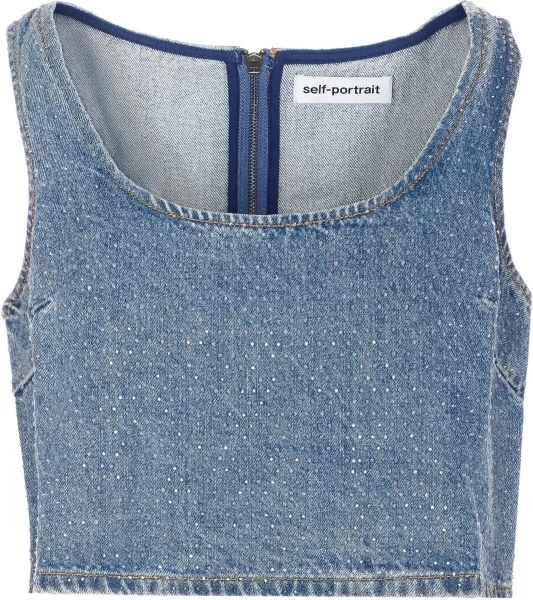 Topuri Rhinestone denim crop Top