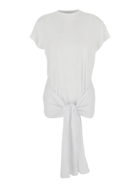Topuri TOTÊME white Top with round neckline and waist knot in Tech Fabric and Cotton for women
