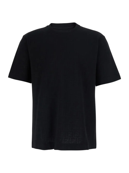 Tricou Black Crew neck T-shirt with all-over FF motif in cotton for men
