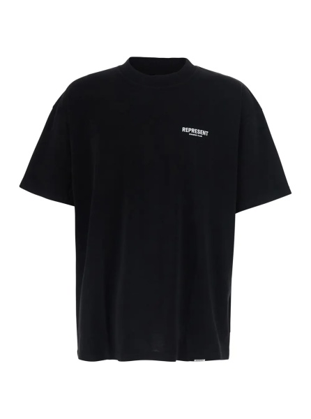 Tricou Black Crew neck T-shirt with logo lettering on front and back in cotton for men