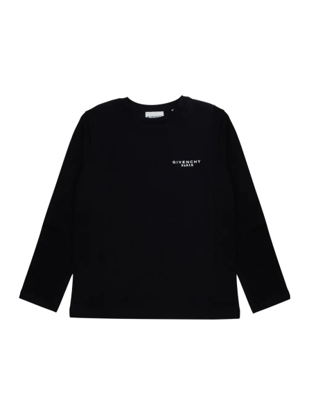 Tricou Black Long sleeve T-shirt with logo lettering on the front in cotton Boy