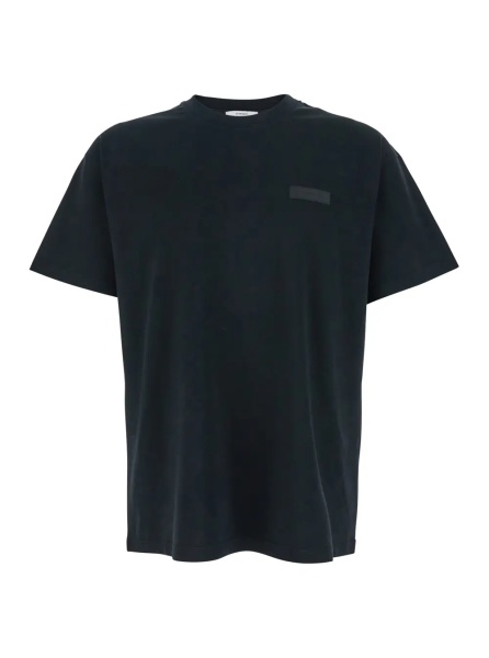 Tricou Black T-Shirt with Logo Patch on the Front in Cotton for Men