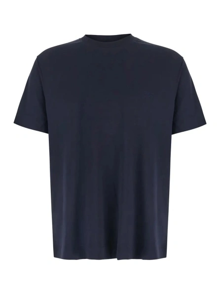 Tricou blue T-shirt with round neck and tone-on-tone logo in modal for men