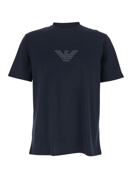 Tricou Crew Neck T-Shirt with Logo Embroidery on the Front in Blue Cotton for Men