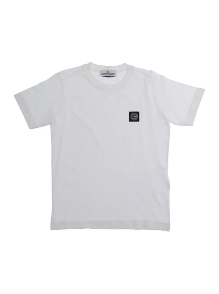 Tricou Crew Neck T-Shirt with Logo Patch on the Front in White Cotton for Kids