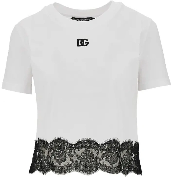 Tricou Cropped T-shirt with lace trimming