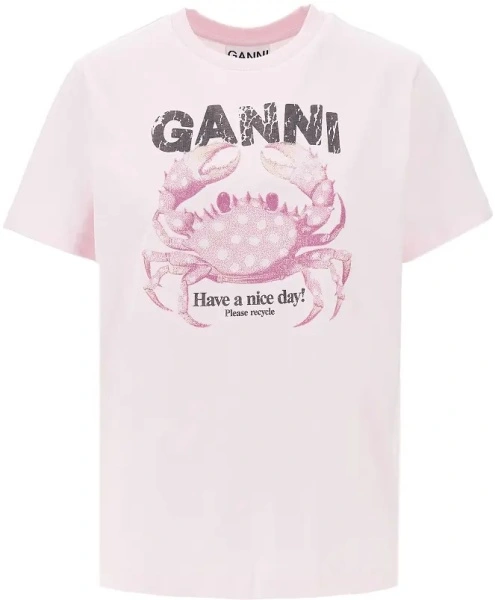 Tricou Ganni roz din jerse 'Crab'