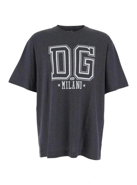 Tricou Grey Crewneck T-Shirt with Logo Print on the Front in Cotton Man
