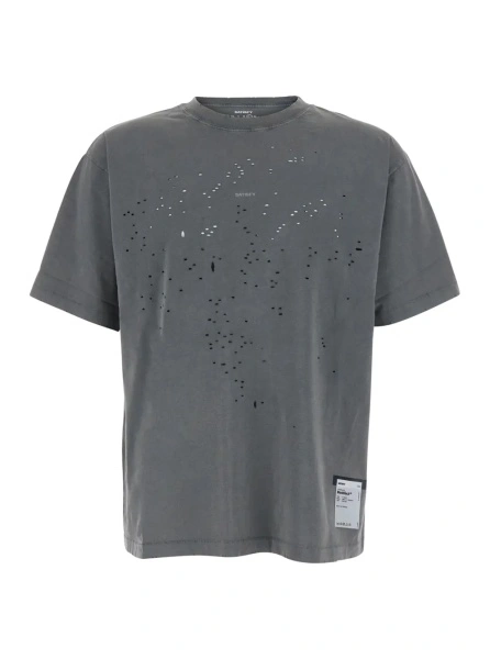 Tricou Grey T-Shirt with Written Logo on the Front and Shotgun Effect in Cotton for Men