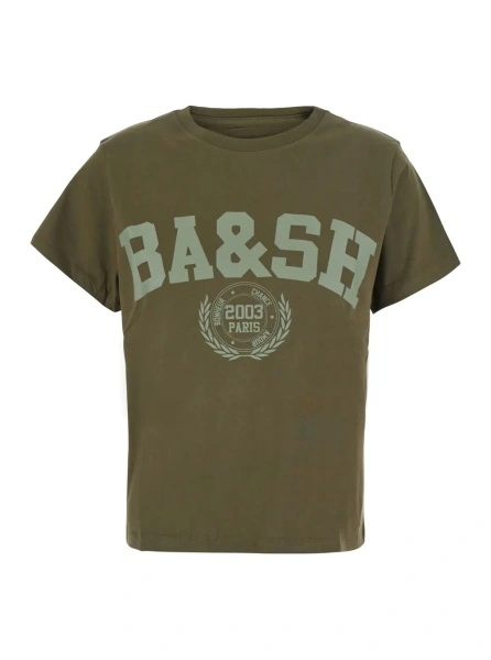Tricou 'IONI' green T-shirt with short sleeves and logo on the front in cotton for women