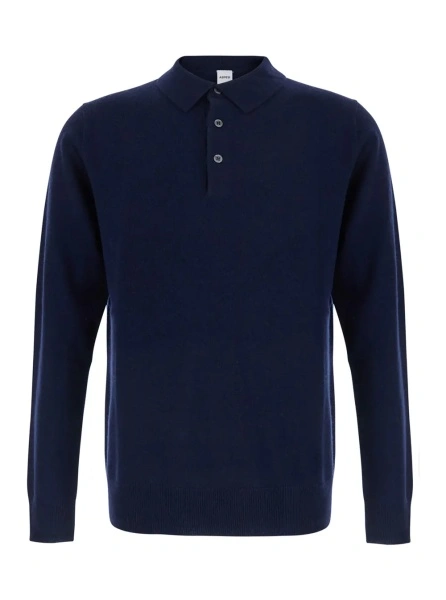 Tricou polo Aspesi albastru din lana si casmir