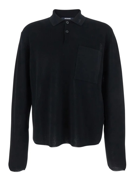 Tricou Polo Black Polo Shirt with Tone-on-Tone Logo on Front in Cotton Knit Man