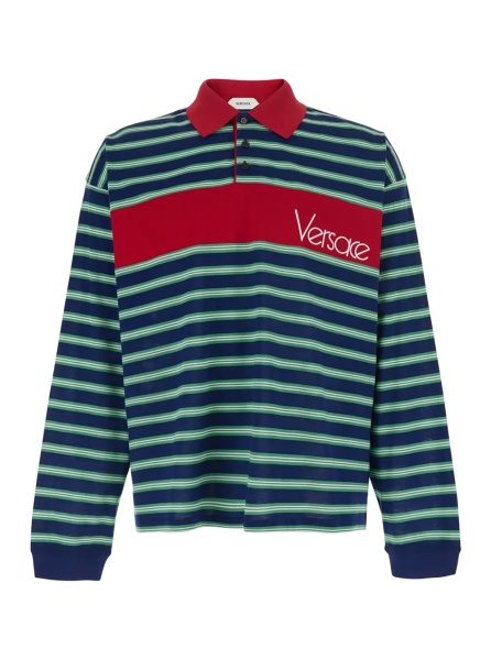 Tricou Polo Blue and Red Polo with striped motif and logo lettering on the front in cotton for Men