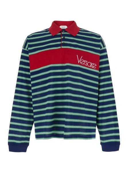 Tricou Polo Blue and Red Polo with striped motif and logo lettering on the front in cotton for Men
