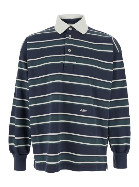Tricou Polo Blue Polo Shirt with Classic Collar and All-Over Striped Motif in Cotton Man