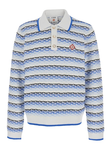 Tricou Polo Blue Polo with Logo Embroidery on the Front and All-Over Stripes in Cotton Man