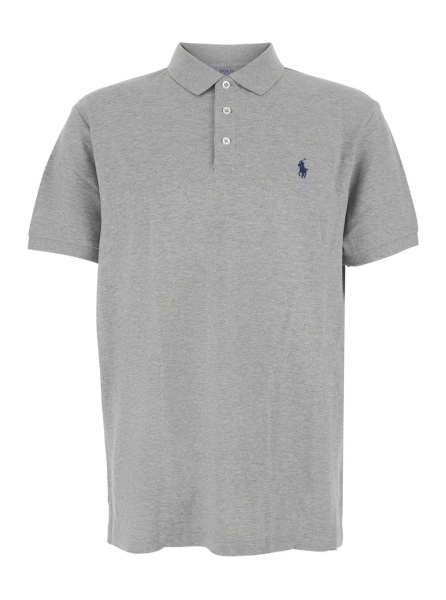 Tricou Polo 'Custom Fit' Gray polo shirt with classic collar and Pony embroidery on the front in cotton for men