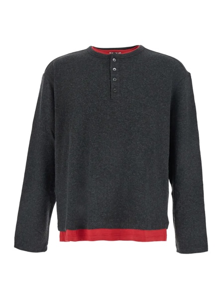 Tricou Polo HAIRY HENLEY NECK LAYERED T-SHIRT is a long-sleeve t-shirt with a polo collar and gray unisex