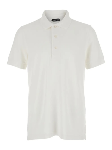 Tricou Polo White Polo Shirt with Classic Collar and Front Closure in Cotton Blend Men