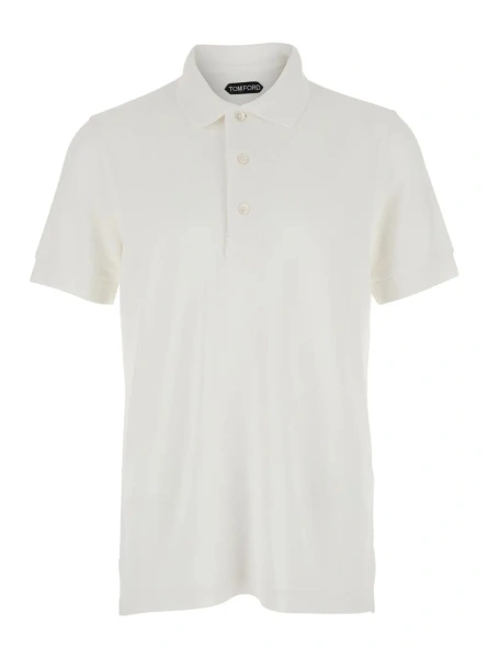 Tricou Polo White Polo Shirt with Classic Collar and Front Closure in Cotton Blend Men