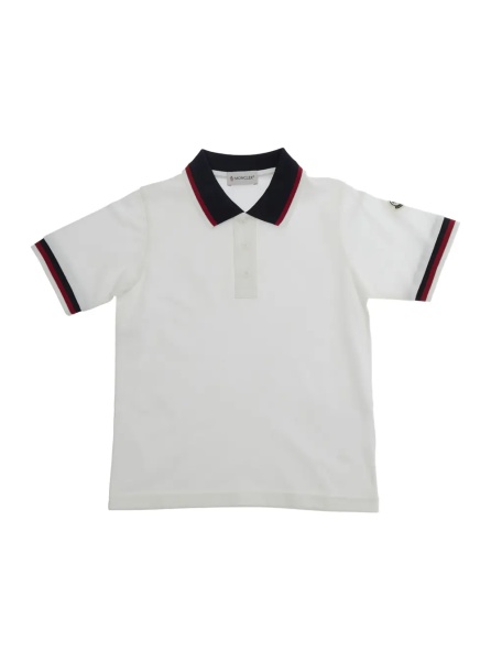 Tricou Polo White Polo with Contrast Collar and Logo Patch on Sleeve in Stretch Cotton Baby