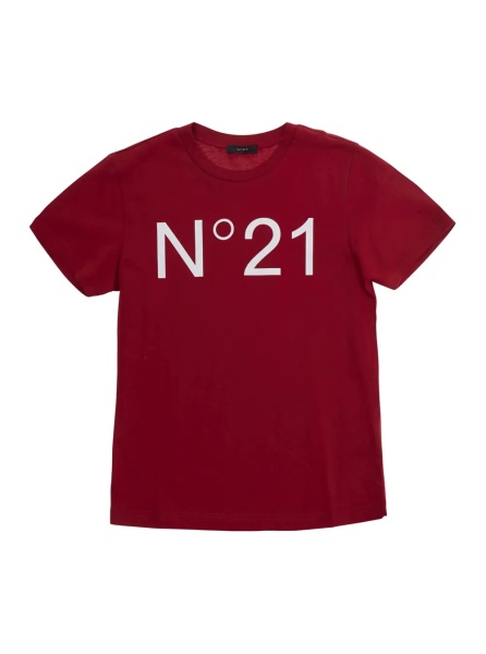 Tricou Red Crew Neck T-Shirt with Maxi Logo Print in Cotton Boy