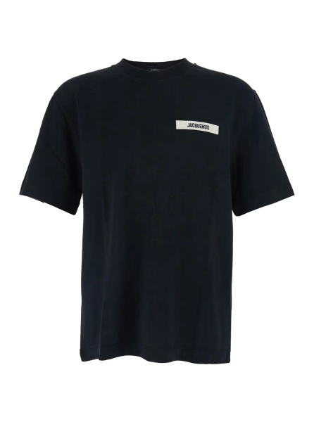 Tricou T-Shirt 'Le T-Shirt Gros Grain' Crew Neck with Logo Patch on the Front in Black Cotton for Men