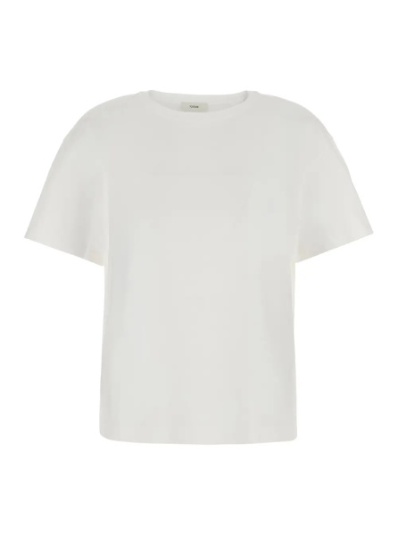 Tricou TOTÊME White Crew neck T-shirt with logo embroidery on the back in cotton for women