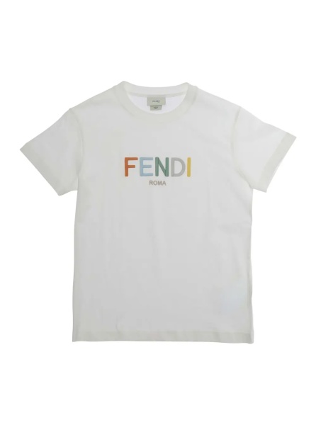 Tricou White Crew Neck T-Shirt with Logo Lettering on the Front in Cotton for Kids