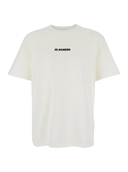 Tricou White Crew Neck T-Shirt with Logo Lettering on the Front in Cotton for Men