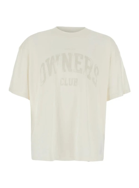 Tricou White Crew Neck T-Shirt with Maxi Print on the Front in Cotton for Men