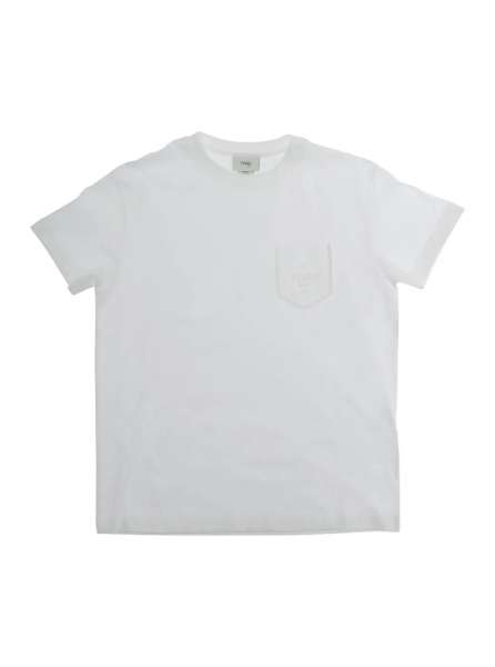 Tricou White Crew neck T-shirt with patch pocket and logo lettering on the front in cotton girl