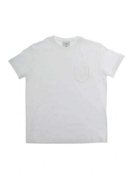 Tricou White Crew neck T-shirt with patch pocket and logo lettering on the front in cotton girl
