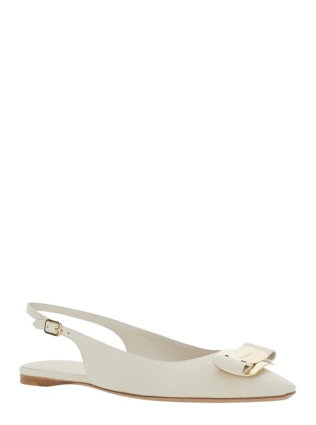 Balerini White 'Zelmi' Slingback Ballet Shoes with Logo Plate on the Front In Leather for Women