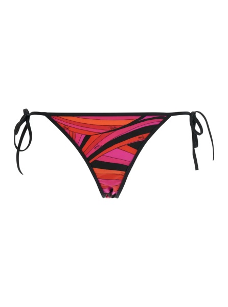 Bikini Fuchsia High-Cut Bikini Bottoms with Adjustable Tie Closure and All-Over Geometric Print in Stretch Tech Fabric for Women