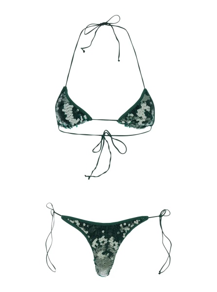 Bikini 'MARYLIN' Green Bikini with Triangle Top and all-over rhinestones in Tech Fabric Women