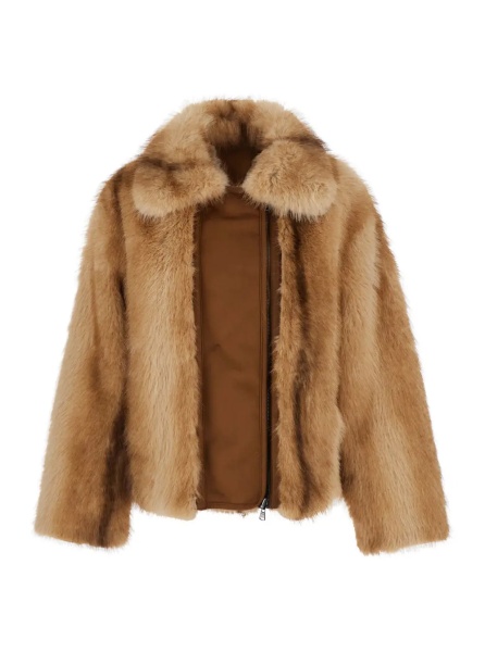 Blanuri Beige Shearling Jacket with Wide Collar and Zip Closure in Faux Fur for Women