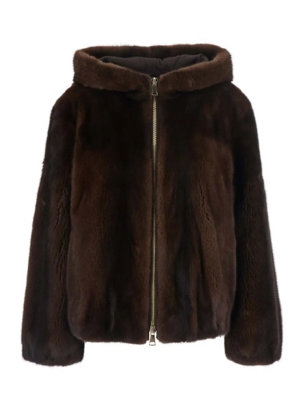 Blanuri Brown Jacket with zip closure and fixed hood in fur women