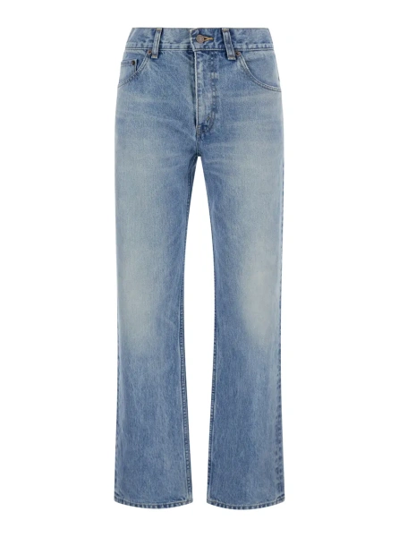 Blugi Blue Jeans with Bleach Effect Five-Pocket Denim