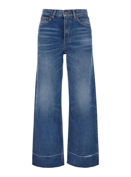 Blugi Blue Jeans with Logo Patch on the Back and Faded Effect in Denim for Women