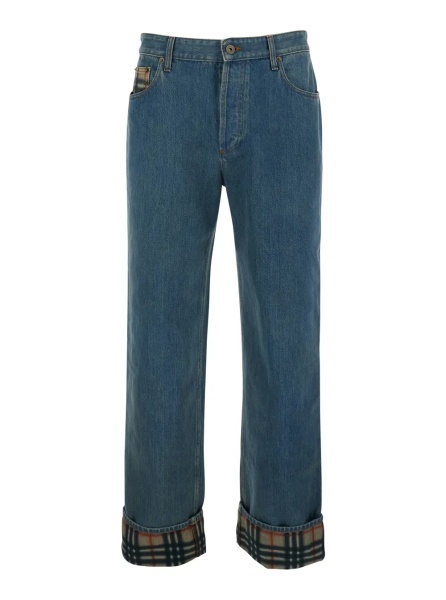 Blugi 'Dexter' Blue Jeans with Stonewash Effect and Check Motif Hem in Denim for Men