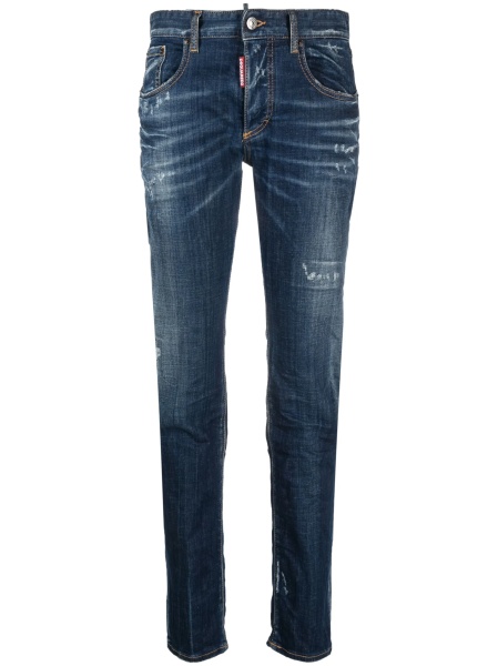 Blugi drepti DSQUARED2 albastri din elastan si bumbac